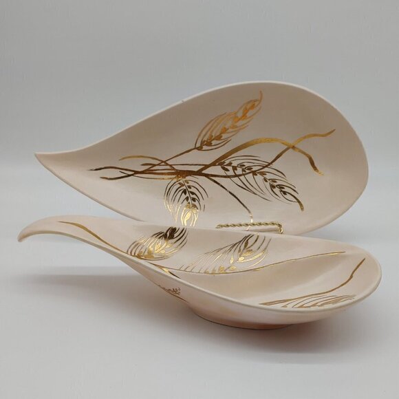 By Eve Gold Floral Shallow Dish Bowl Spoon Holder Pink Ceramic Handmade Vintage - Picture 2 of 12